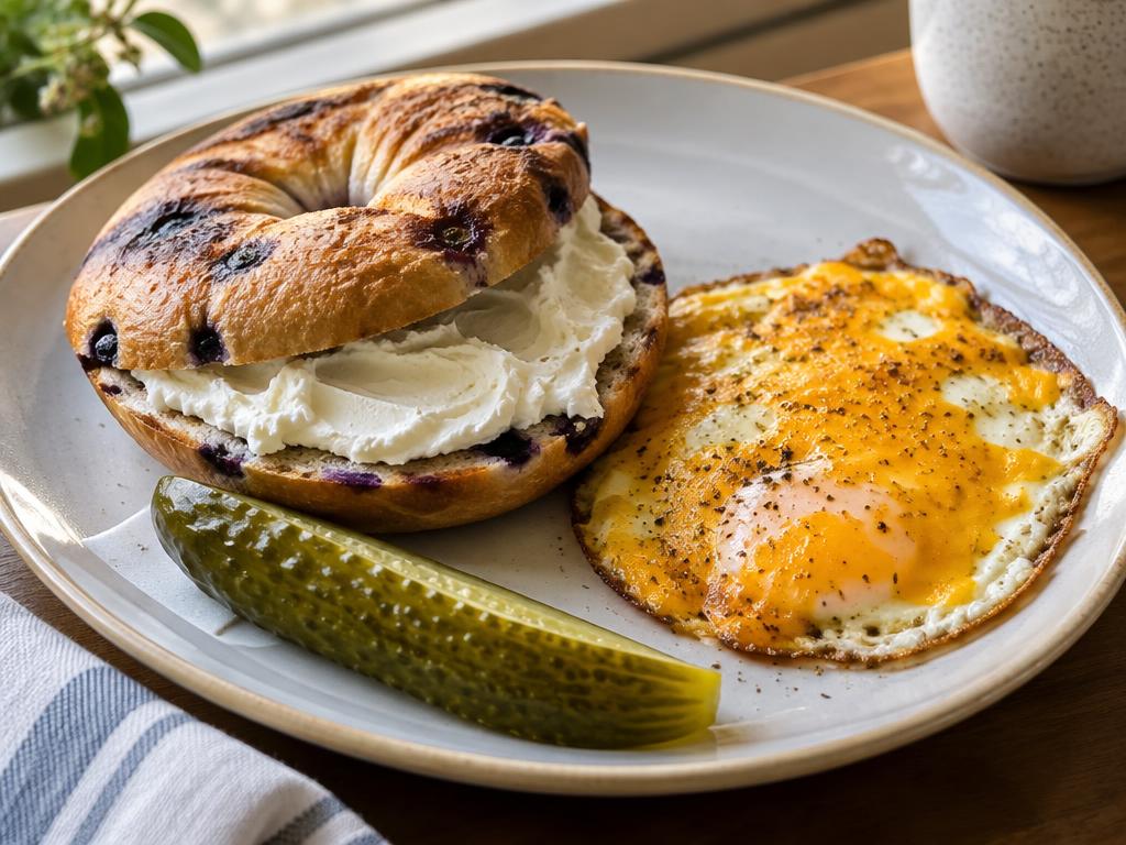 Open-Face Blueberry Bagel, Cream Cheese & Egg