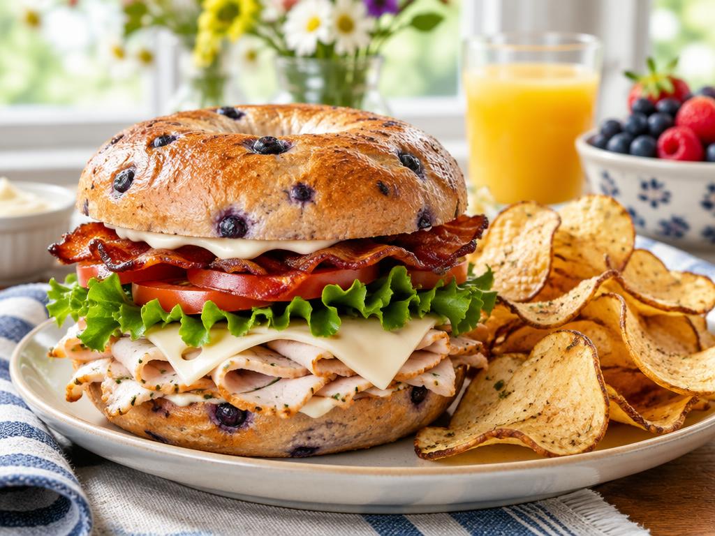 Blueberry Bagel Turkey Club & Homemade Chips
