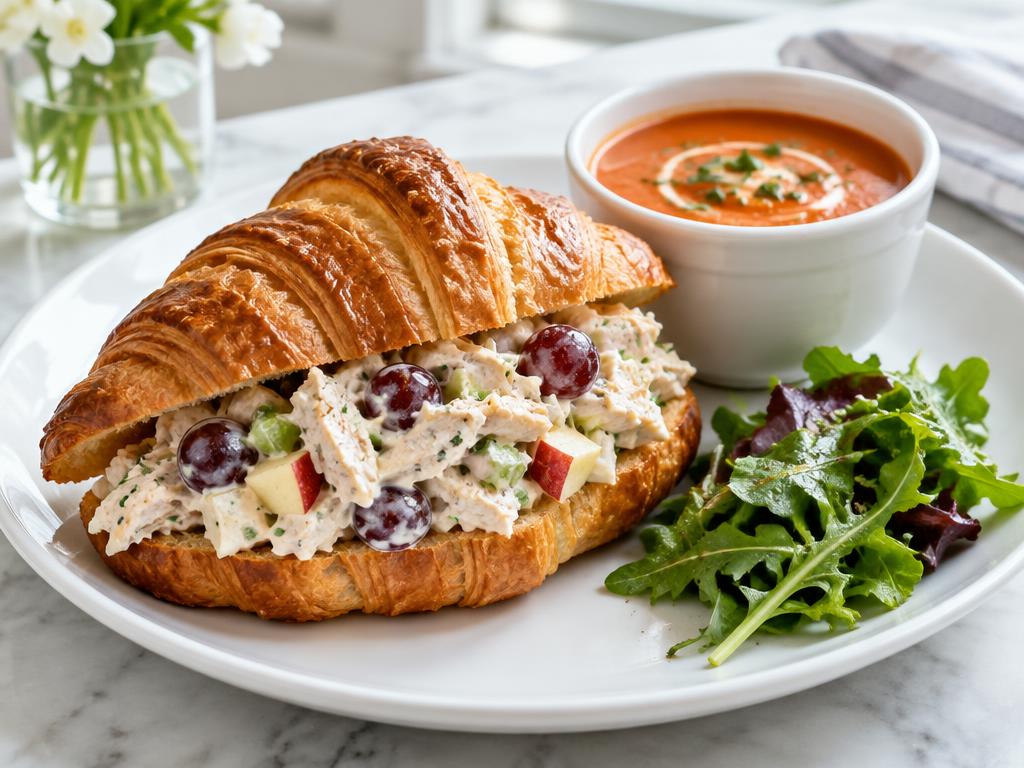 Chicken Salad Croissant with Grapes, Apples & Tomato Bisque