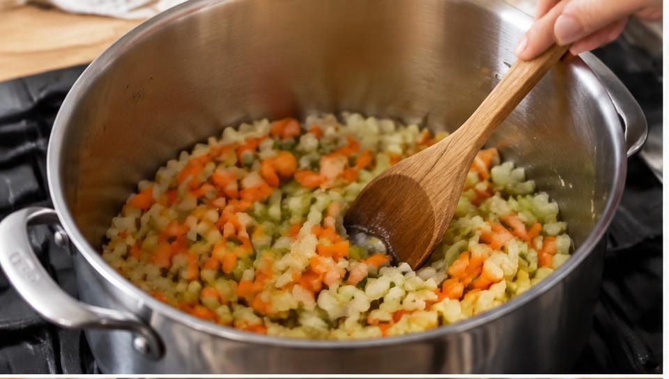 Soften the vegetables for Classic Chicken Noodle Soup