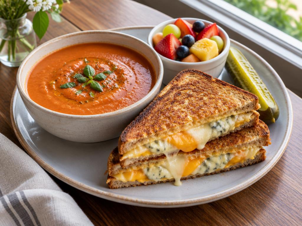 Tomato Bisque & Four-Cheese Grilled Sandwich